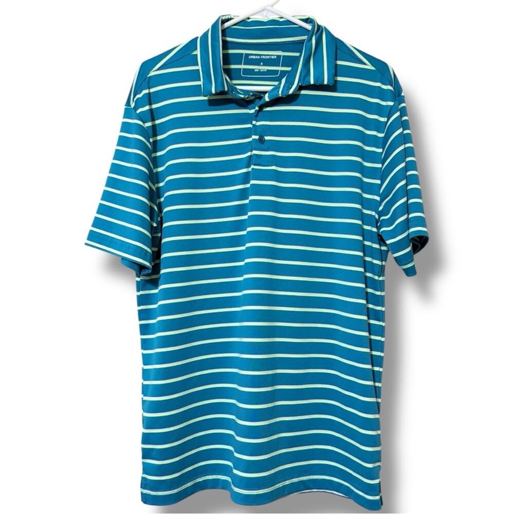 Urban Frontier men’s size medium pullover casual
striped polo Persian green
